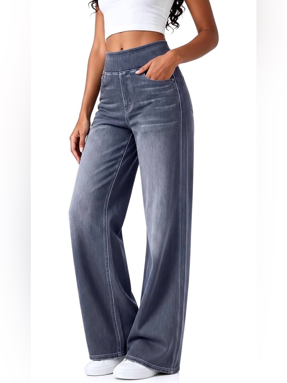 Fisoew | Women’s High Rise Wide Leg Stretch Wash Blue Jeans | Size L NWOT ✨NEW✨